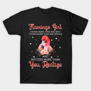 Flamingo Girl Knows More Than She Says Funny T-Shirt